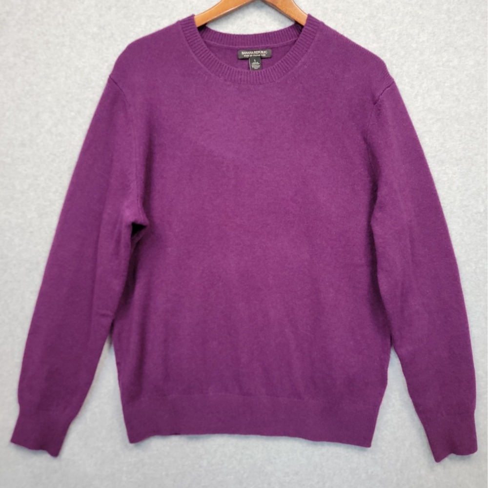 Banana Republic Men's Italian Merino Extra Fine Wool Crew Sweater Large Purple